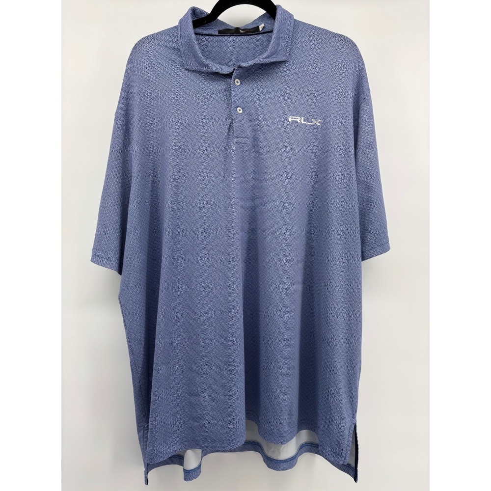 RLX Ralph Lauren Golf Polo Shirt Mens XXL Blue Geometric Greek Key Performance